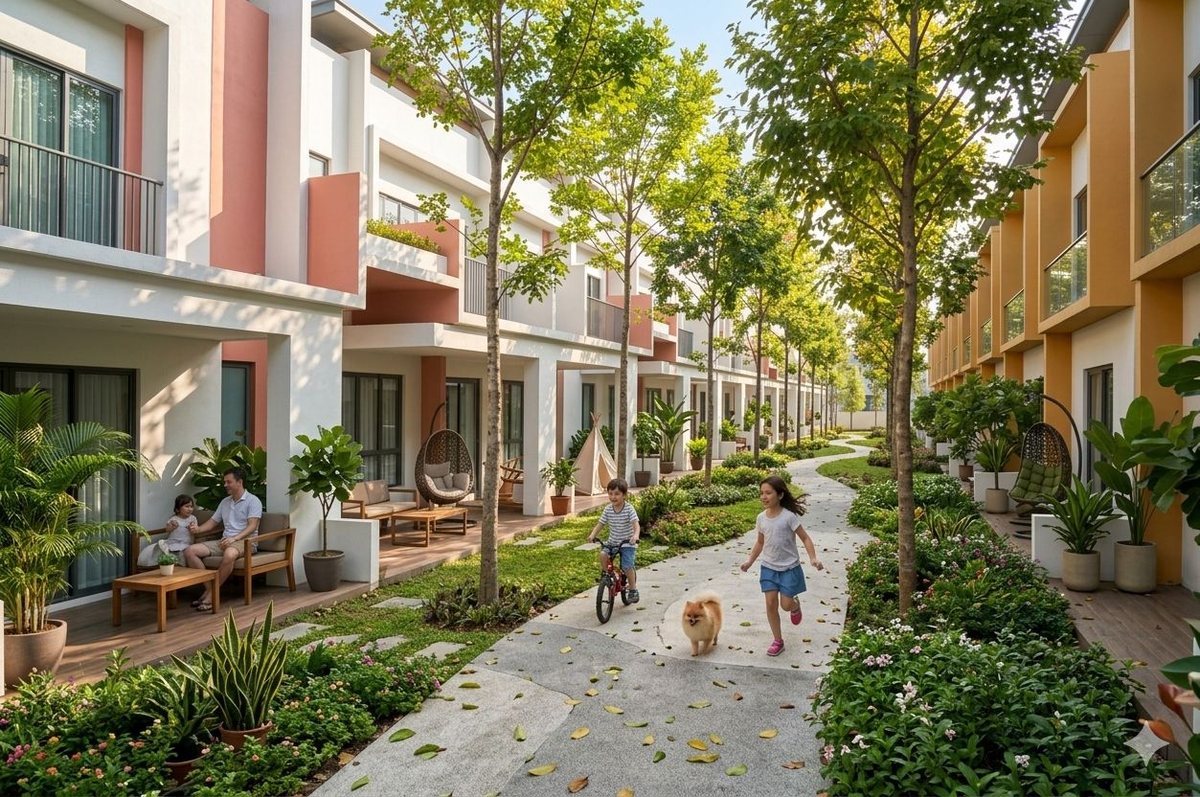Artist's impression of the linear garden running behind the Forresta lots