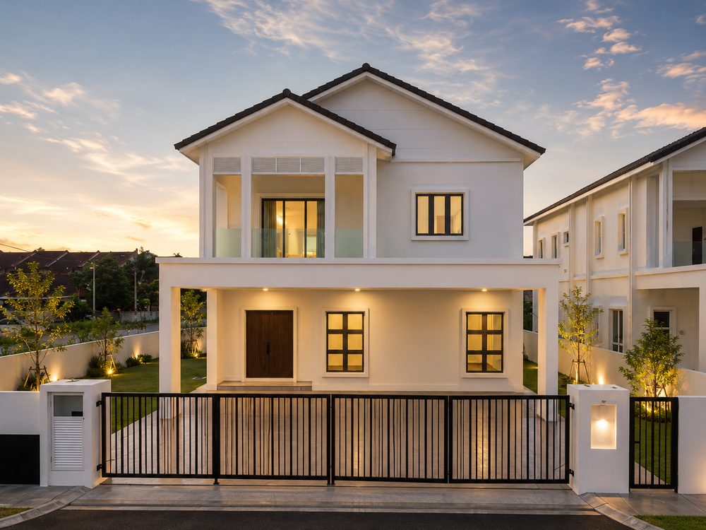 Serene Garden double-storey bungalow facade at dusk in Botani, Ipoh South